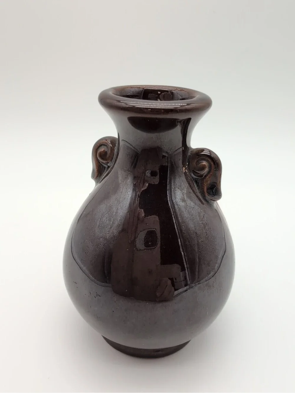 Banko Ware Japanese Pottery Intricately Carved Landscape House Miniature Vase 4